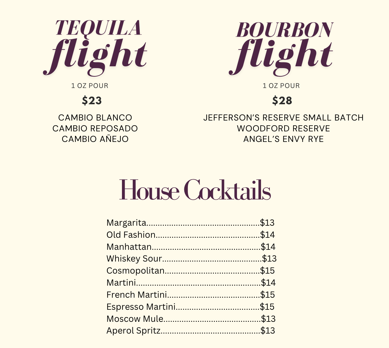 other flights and cocktails